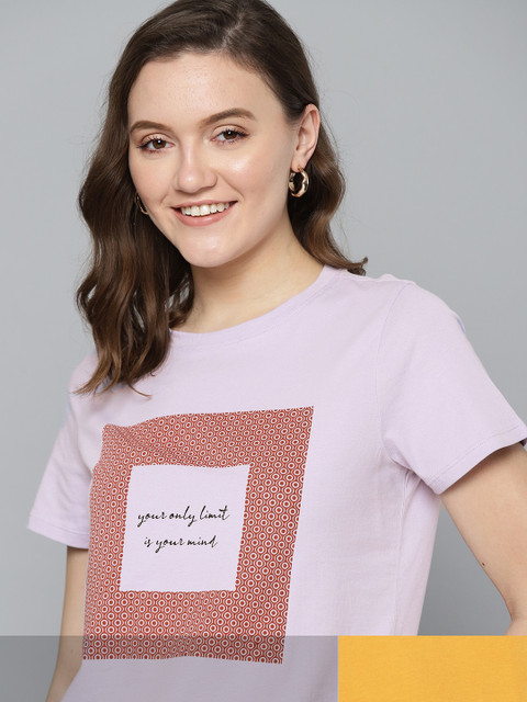 

Mast & Harbour Women Pack of 2 Printed Pure Cotton T-shirt, Lavender