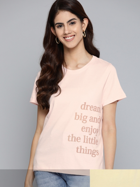 

Mast & Harbour Women Pack of 2 Printed Pure Cotton T-shirt, Pink