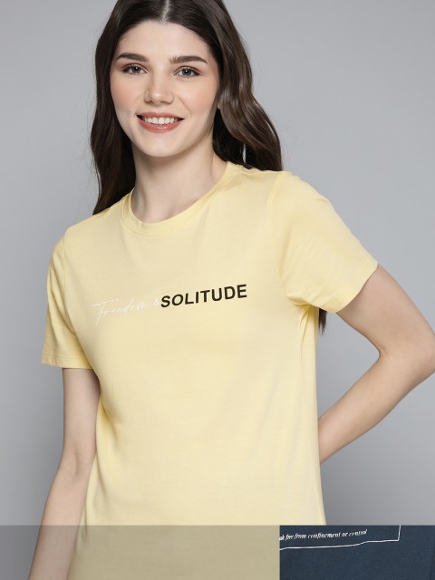 

Mast & Harbour Women Pack of 2 Printed Pure Cotton T-shirt, Yellow