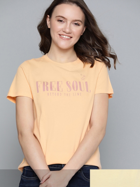

Mast & Harbour Women Pack of 2 Printed Pure Cotton T-shirt, Yellow