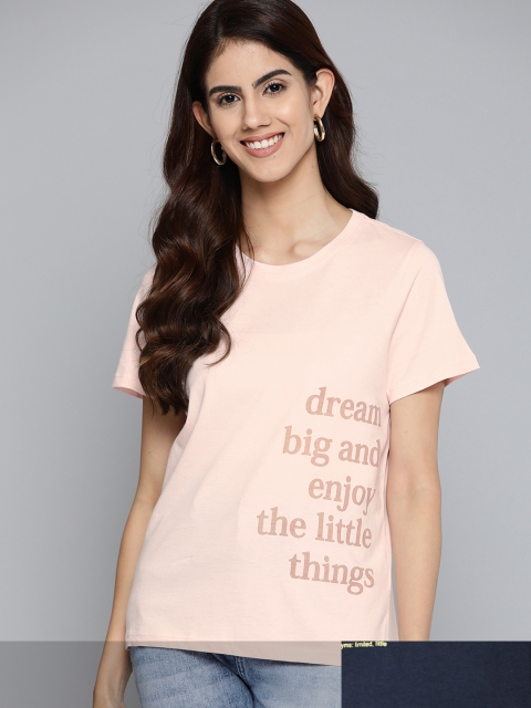 

Mast & Harbour Women Pack of 2 Printed Pure Cotton T-shirt, Pink