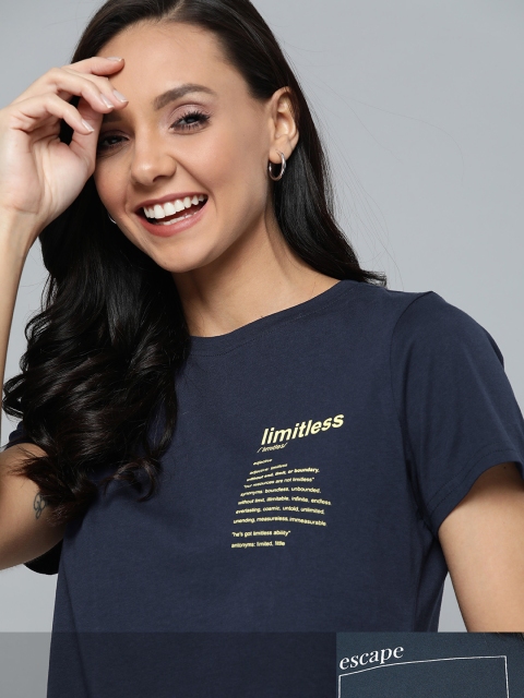 

Mast & Harbour Women Pack of 2 Cotton T-shirts, Navy blue