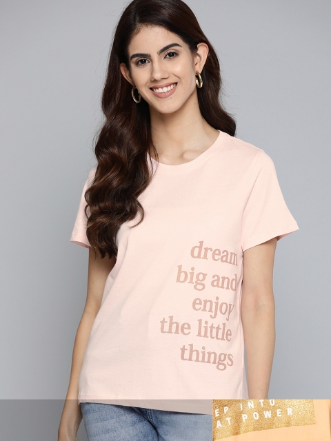 

Mast & Harbour Women Pack of 2 Cotton T-shirts, Peach