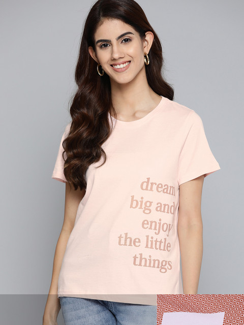 

Mast & Harbour Women Pack of 2 Cotton T-shirts, Lavender