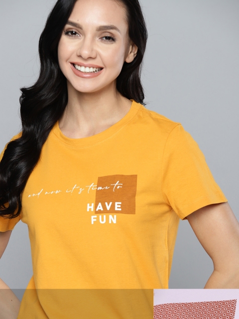 

Mast & Harbour Women Pack of 2 Cotton T-shirts, Mustard