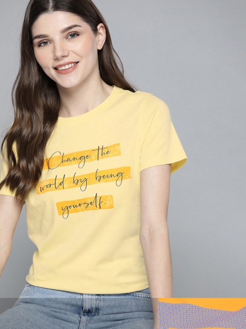 

Mast & Harbour Women Pack of 2 Cotton T-shirts, Mustard