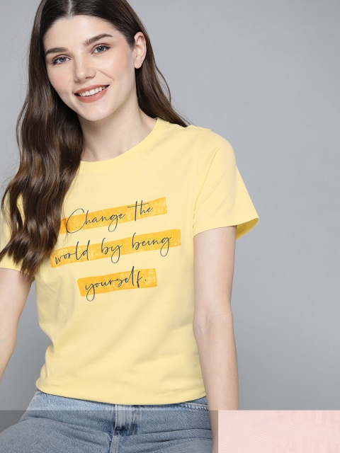 

Mast & Harbour Women Pack of 2 Cotton T-shirts, Yellow