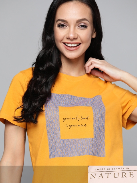 

Mast & Harbour Women Pack of 2 Cotton T-shirts, Mustard