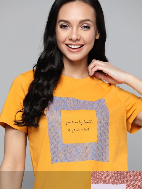 

Mast & Harbour Women Pack of 2 Cotton T-shirts, Lavender