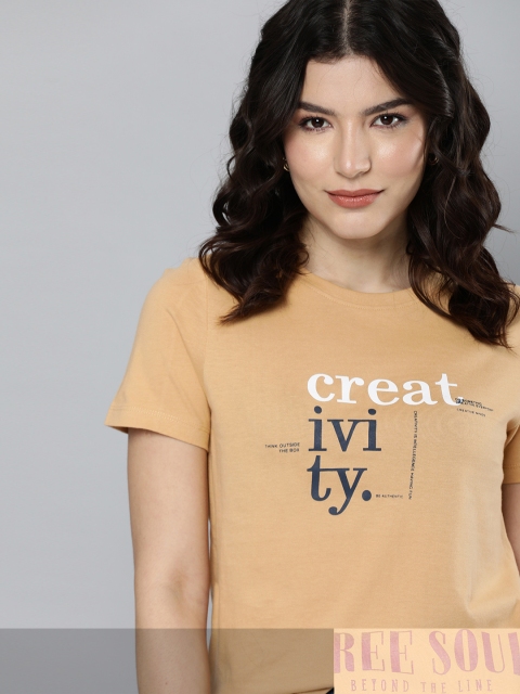 

Mast & Harbour Women Pack of 2 Cotton T-shirts, Beige