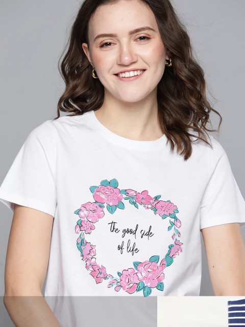 

Mast & Harbour Women Pack of 2 Cotton T-shirts, White