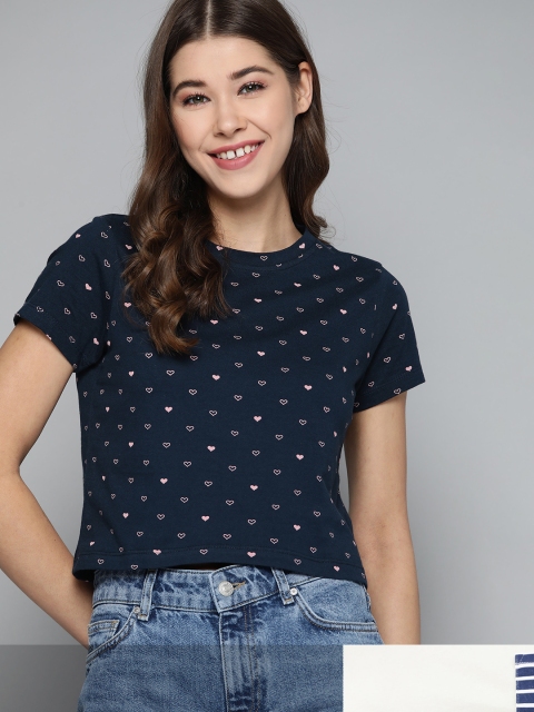 

Mast & Harbour Women Pack of 2 Cotton T-shirts, Navy blue