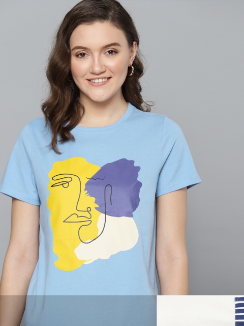 

Mast & Harbour Women Pack of 2 Cotton T-shirts, Blue