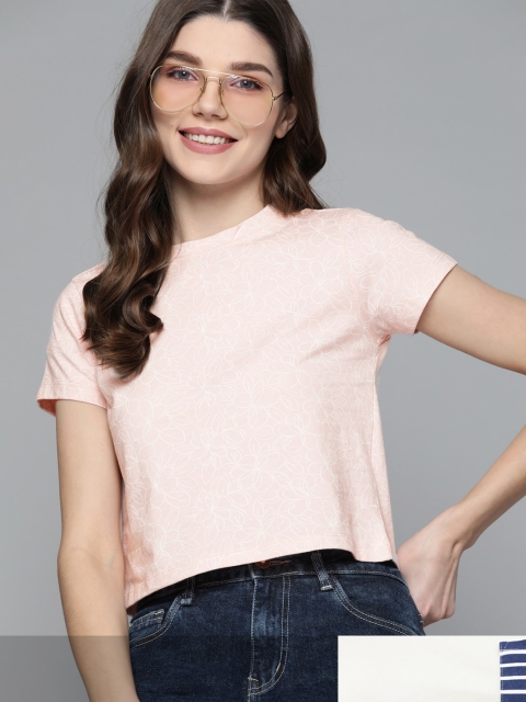 

Mast & Harbour Women Pack of 2 Cotton T-shirts, Peach