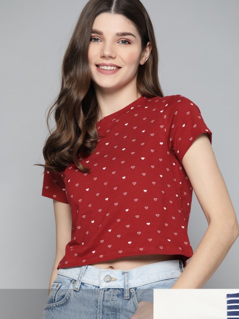 

Mast & Harbour Women Pack of 2 Cotton T-shirts, Maroon