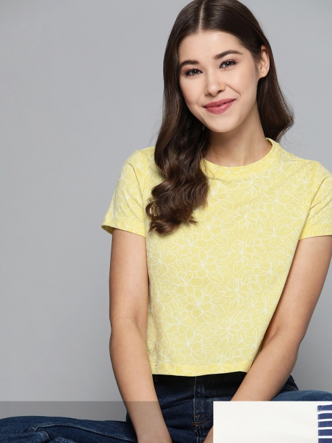 

Mast & Harbour Women Pack of 2 Cotton T-shirts, Yellow