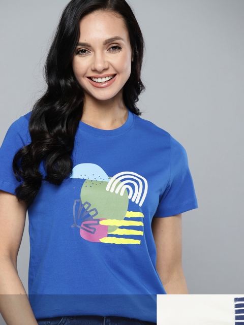 

Mast & Harbour Women Pack of 2 Cotton T-shirts, Blue