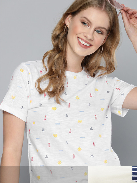 

Mast & Harbour Women Pack of 2 Cotton T-shirts, White