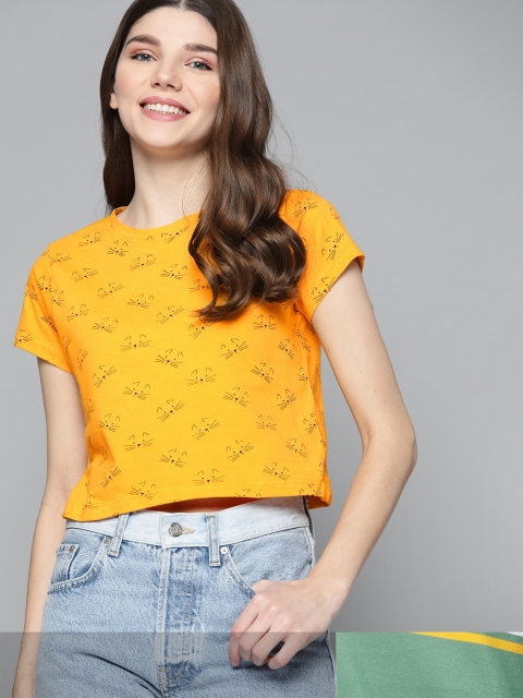 

Mast & Harbour Women Pack of 2 Printed Cotton Regular Fit T-shirts, Yellow