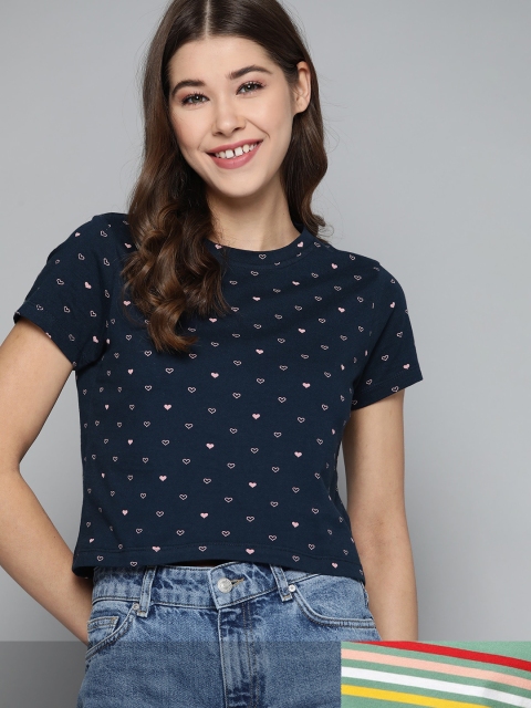

Mast & Harbour Women Pack of 2 Printed Cotton Regular Fit T-shirts, Navy blue