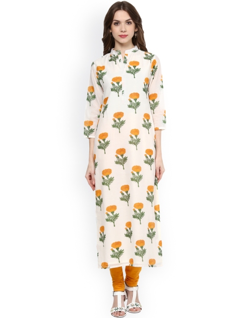 

Shakumbhari Women Off-White & Yellow Floral Printed Straight Kurta