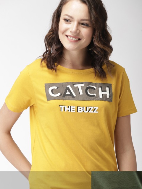 

Mast & Harbour Women Pack of 2 Printed T-shirt, Mustard