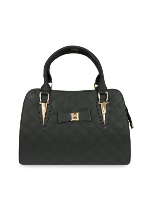 

LELYS Black Leather Structured Handheld Bag with Quilted