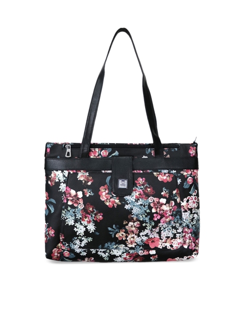 

LELYS Black Floral Printed PU Oversized Shopper Tote Bag
