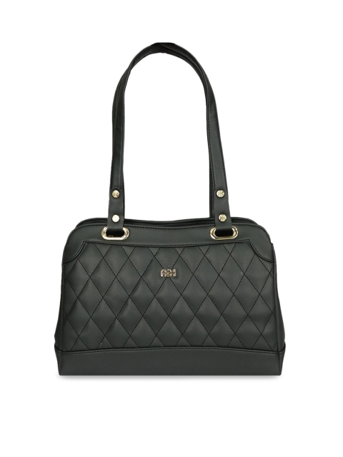 

LELYS Black Textured Leather Shopper Shoulder Bag with Quilted
