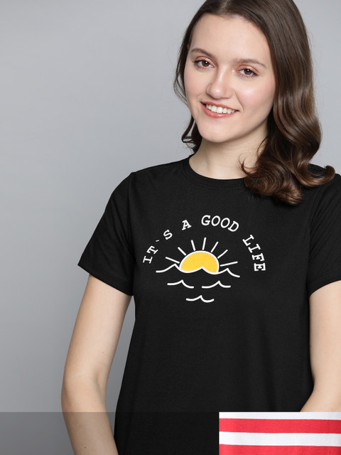 

Mast & Harbour Women Set Of 2 Round Neck T-shirt, Black
