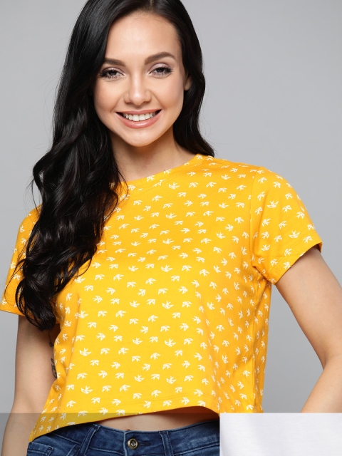 

Mast & Harbour Women Set Of 2 Round Neck T-shirt, Yellow