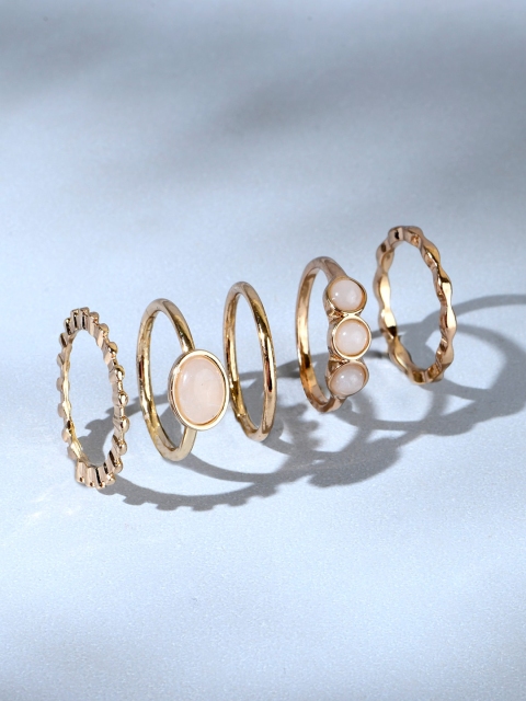 

Accessorize Set Of 5 Gold-Toned & Pink Artificial Stones & Beads Finger Ring