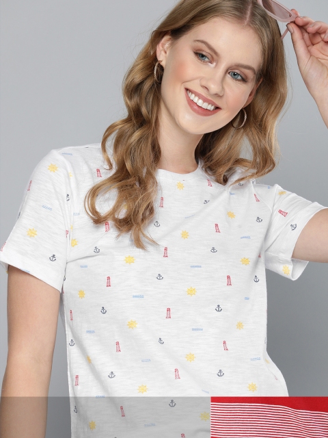 

Mast & Harbour Women Pack of 2 Printed Pure Cotton Tshirts, White