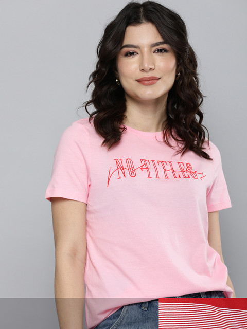 

Mast & Harbour Women Pack of 2 Printed Pure Cotton Tshirts, Pink