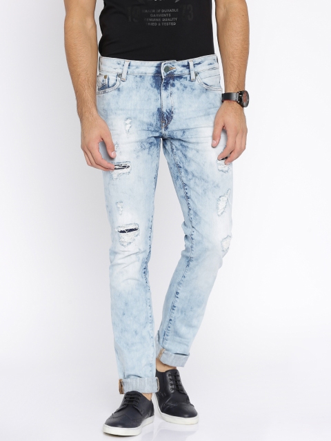 

Jack & Jones Men Blue Tim Slim Fit Low Rise Highly Distressed Jeans