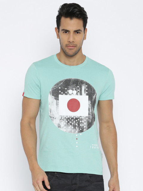 

Jack & Jones Men Turquoise Blue Printed T-shirt