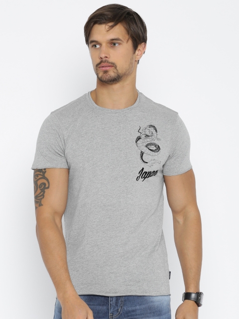 

Jack & Jones Men Grey Melange Solid T-shirt