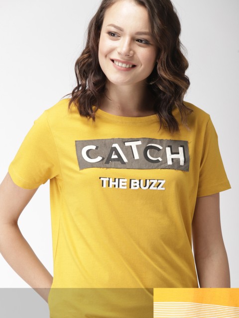 

Mast & Harbour Women Set Of 2 Round Neck T-shirt, Mustard