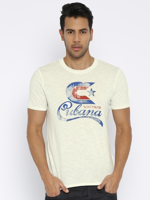 

Jack & Jones Men Off-White Printed Round Neck T-shirt