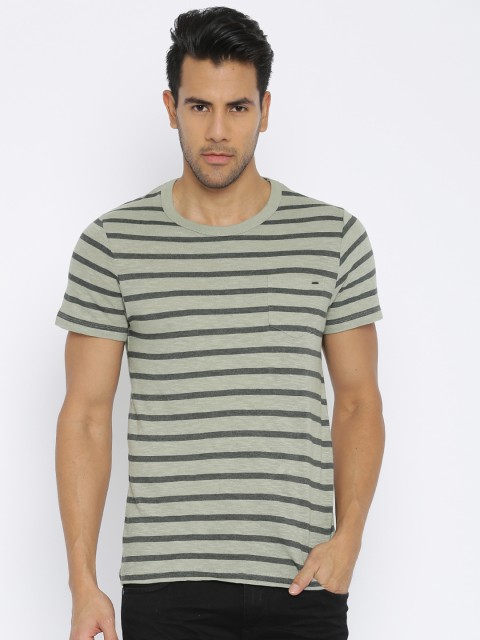 

Jack & Jones Men Green Striped T-shirt