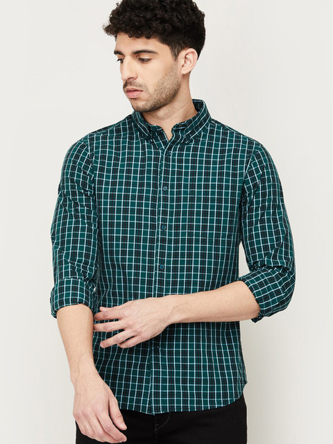 

Fame Forever by Lifestyle Men Green Checked Cotton Casual Shirt