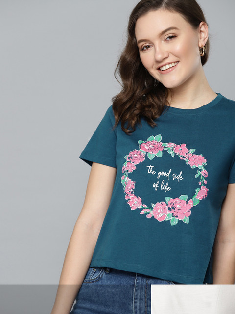 

Mast & Harbour Women Set Of 2 Round Neck T-shirt, Teal