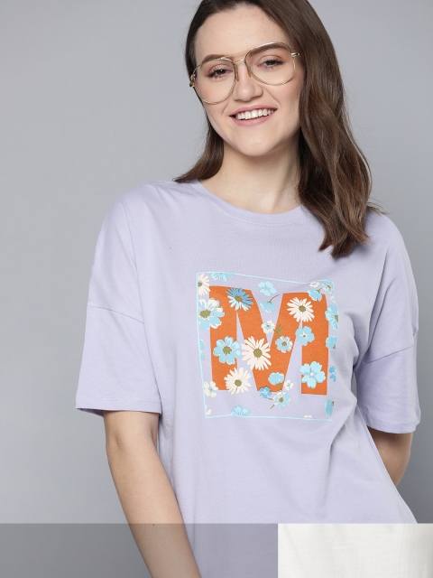 

Mast & Harbour Women Set Of 2 Round Neck T-shirt, Lavender