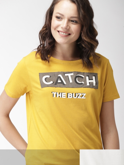

Mast & Harbour Women Set Of 2 Round Neck T-shirt, Mustard