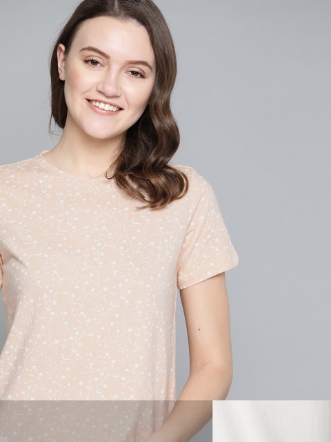 

Mast & Harbour Women Set Of 2 Printed Round Neck T-shirt, Beige