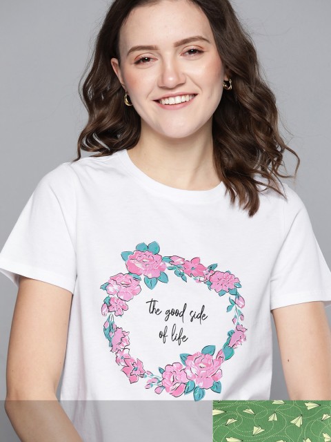 

Mast & Harbour Women Set Of 2 Printed Cotton Round Neck T-shirt, White