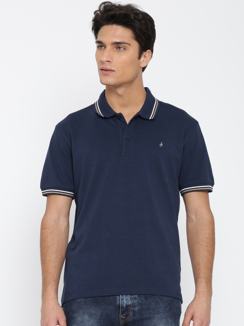 

John Players Men Navy Solid Slim Polo Collar T-shirt, Navy blue