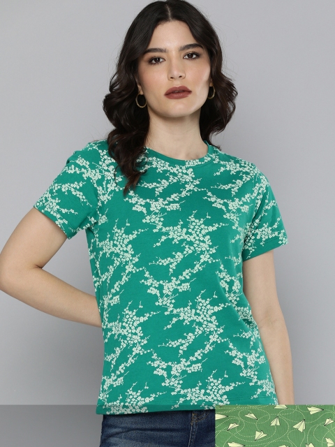 

Mast & Harbour Women Set Of 2 Printed Cotton Round Neck T-shirt, Green