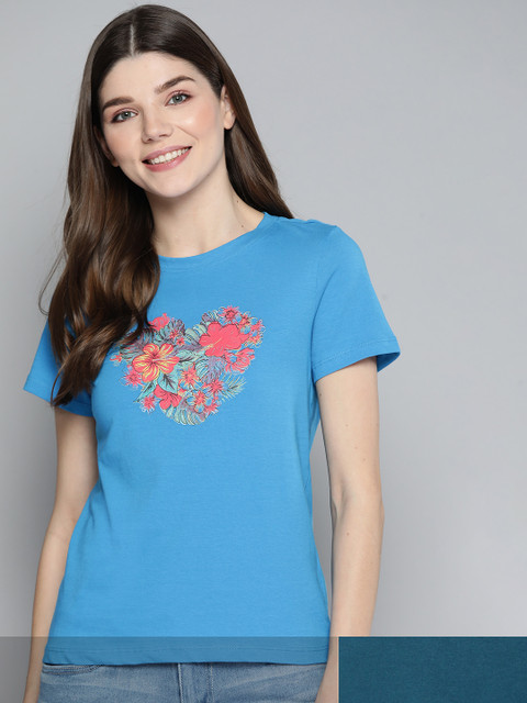 

Mast & Harbour Women Set Of 2 Printed Cotton Round Neck T-shirt, Blue