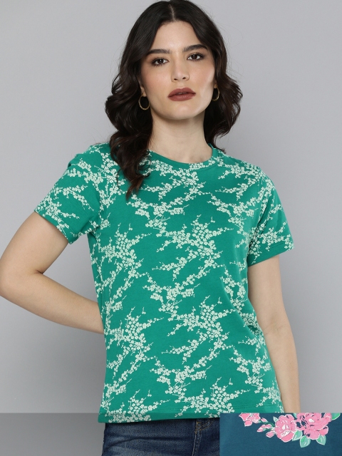 

Mast & Harbour Women Set Of 2 Printed Cotton Round Neck T-shirt, Green